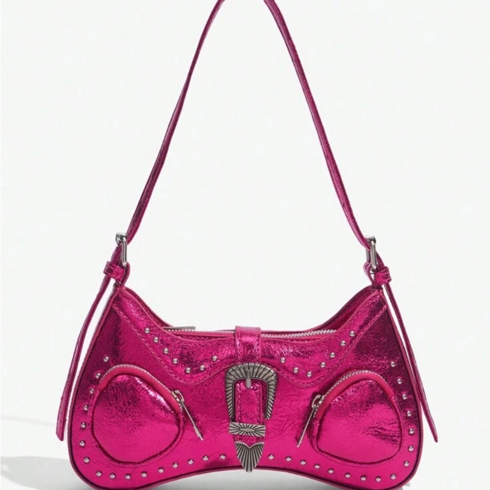 SHEIN Vibrant Pink Metallic Shoulder Bag